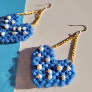 Brand New Handmade Freshwater Pearl Accented Needlepoint Earrings